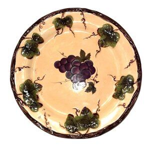 Decorative Ceramic Grape Motif Serving Plate With Handpainted Vineyard Design